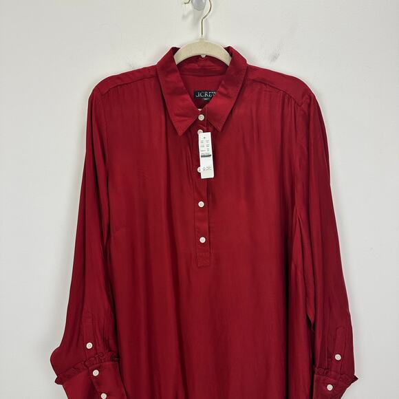 J.Crew Amelia Popover Shirtdress Drapey Viscose Twill Burgundy Ruffle 2X NWT - Picture 3 of 15